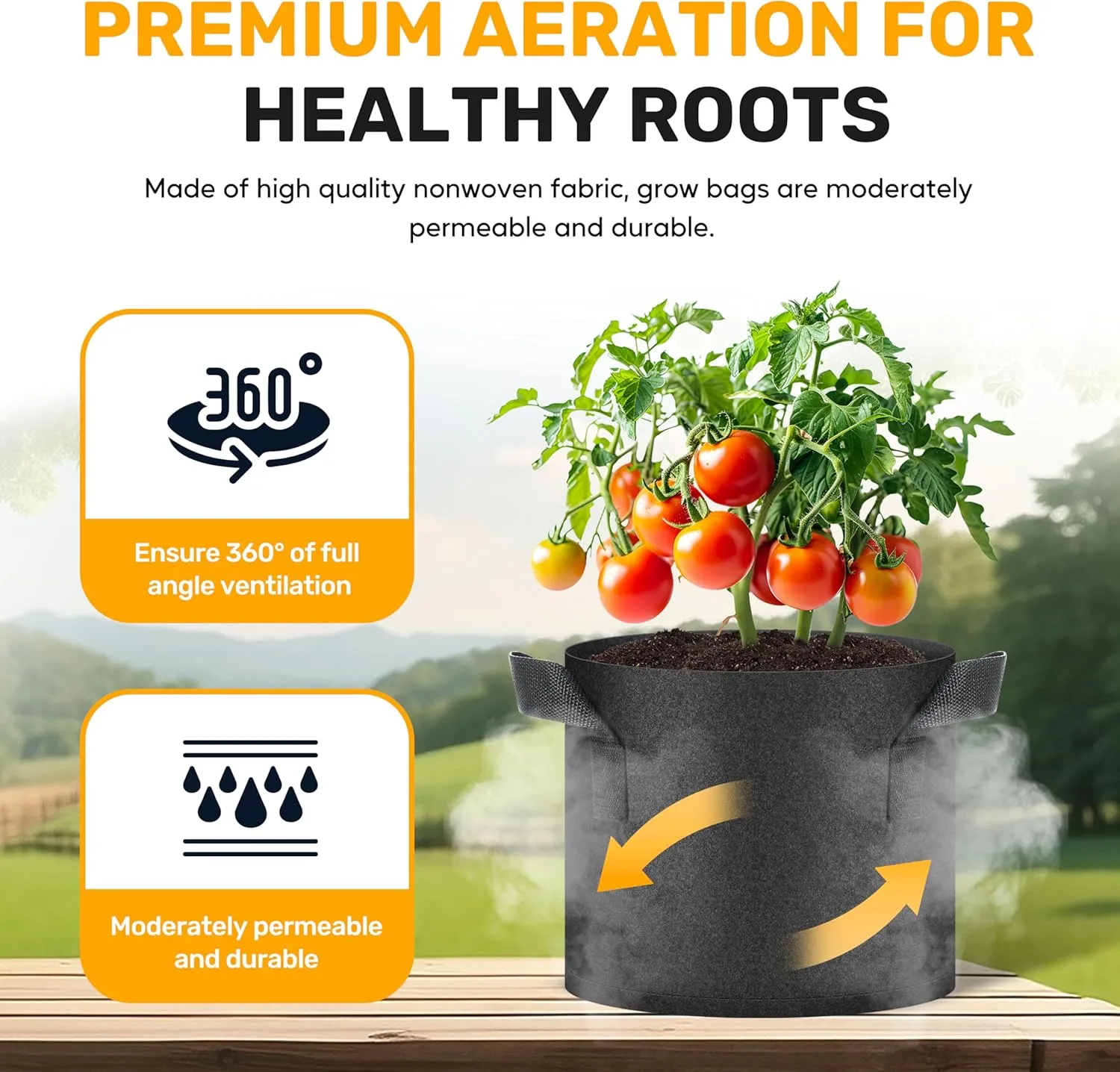 HealSmart Plant Grow Bags 3 Gallon 20-Pack, Tomoato Planter Pots with Handles, Aeration Nonwoven Fabric, Heavy Duty Gardening Planter for Vegetable, Herbs and Flowers, Black New