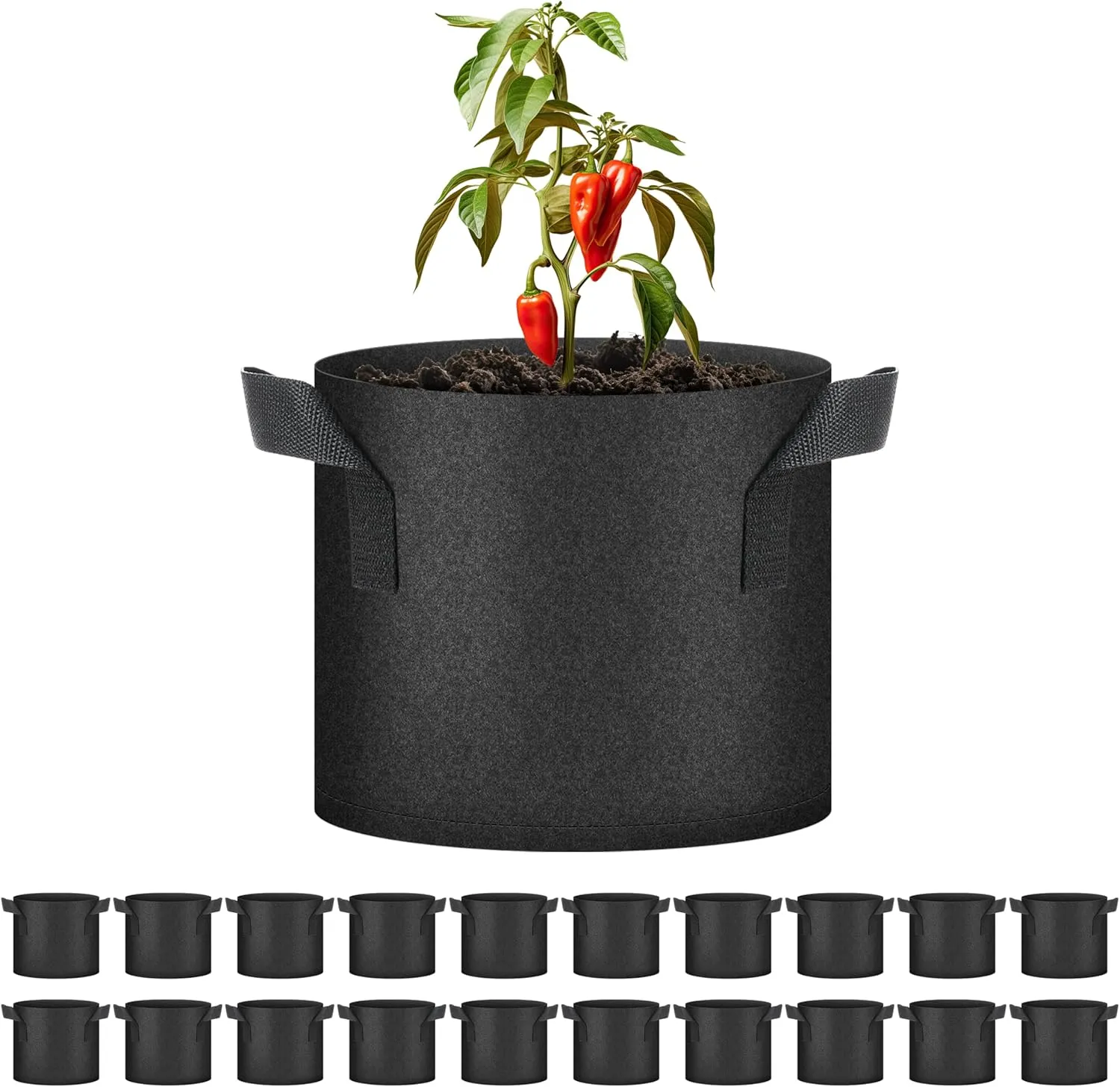 HealSmart Plant Grow Bags 3 Gallon 20-Pack, Tomoato Planter Pots with Handles, Aeration Nonwoven Fabric, Heavy Duty Gardening Planter for Vegetable, Herbs and Flowers, Black New