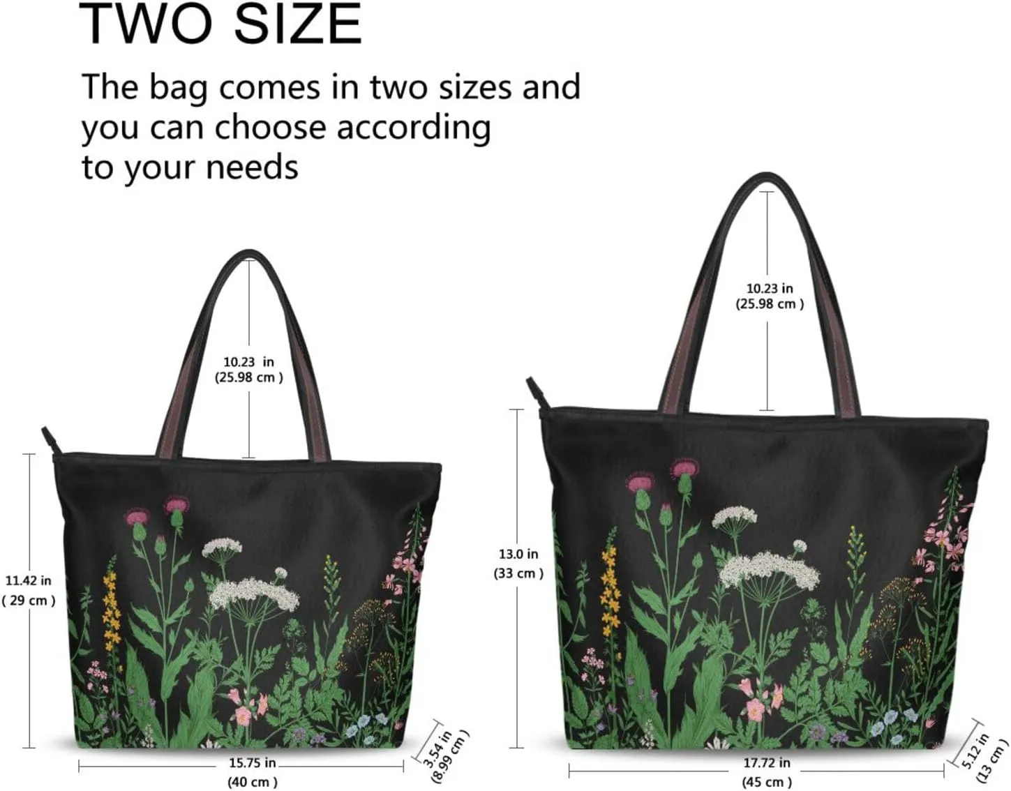 Herbs and Wild Flowers Fashion Shoulder Bags Tote Bags Handbags For Women, L