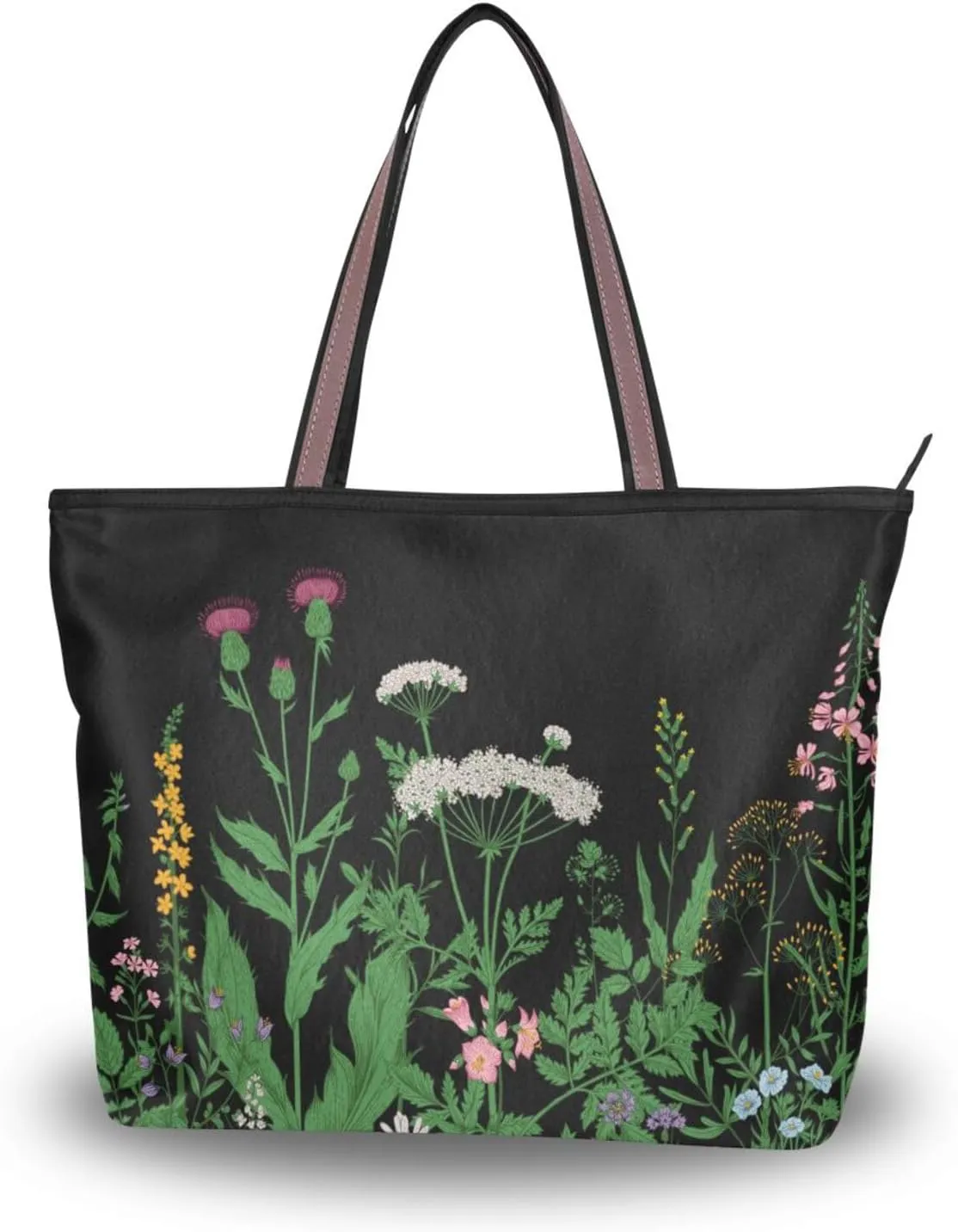 Herbs and Wild Flowers Fashion Shoulder Bags Tote Bags Handbags For Women, L