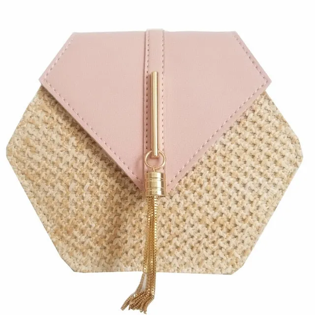 Hexagon Mulit Style Straw leather Handbag Women Summer Rattan Bag Handmade Woven Beach Circle Bohemia Shoulder Bag New Fashion