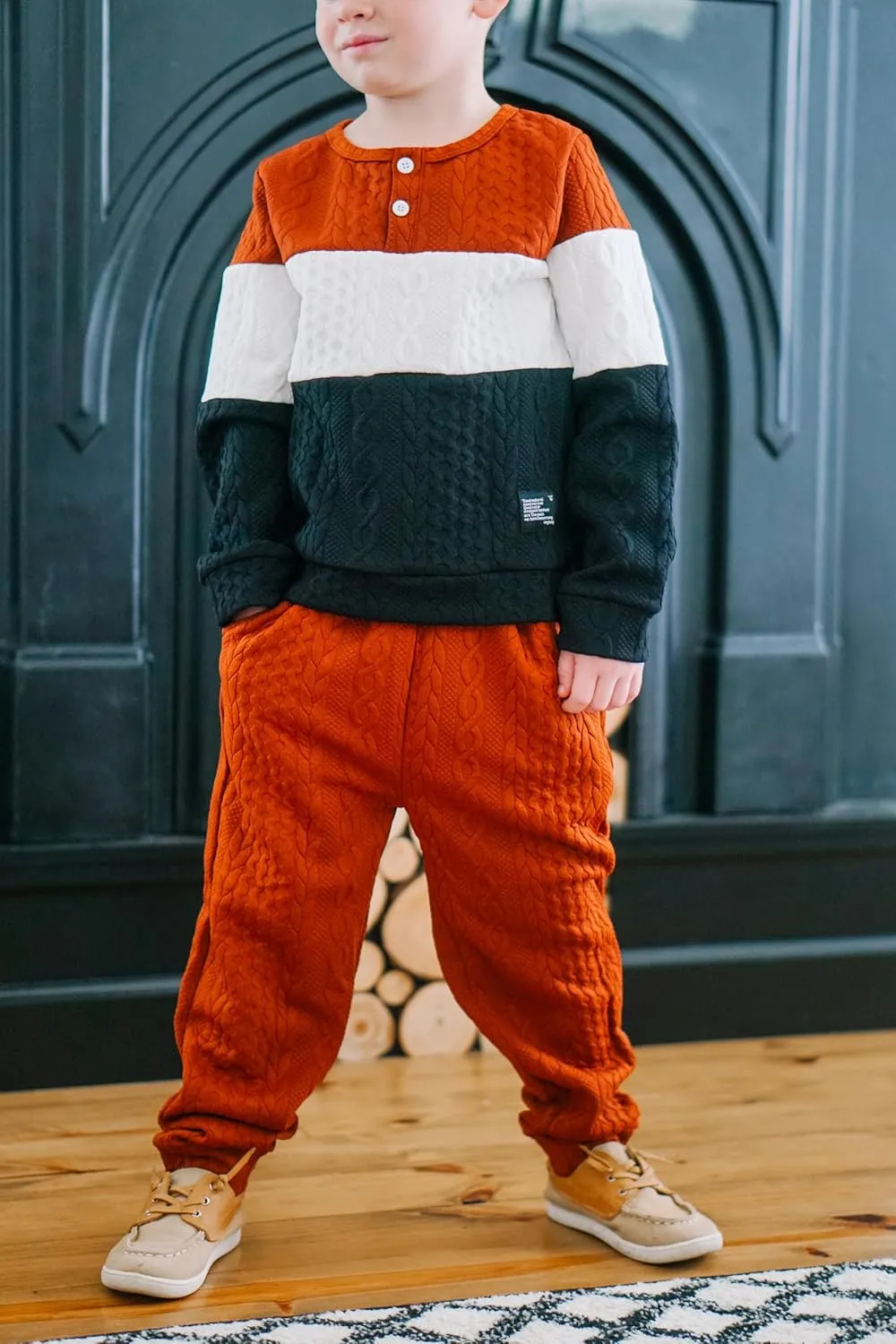 HIHA Toddler Boys Clothes Color Block Sweatsuit Long Sleeve Shirts Sweatpants Kids Fall Winter Outfit