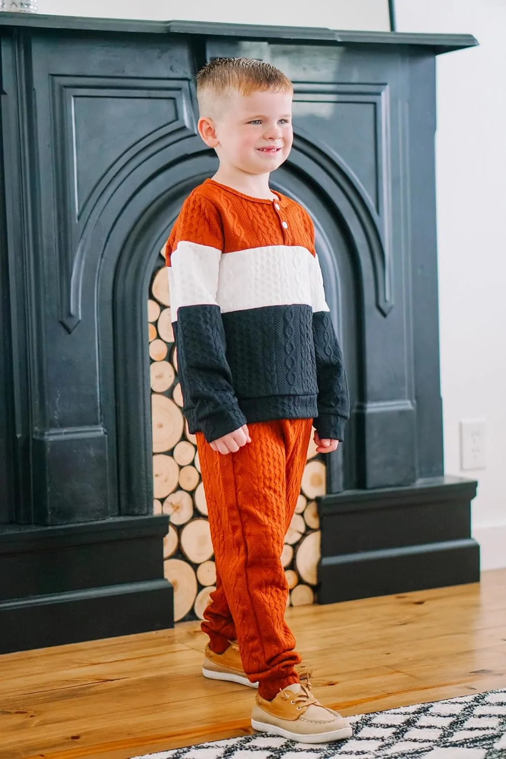 HIHA Toddler Boys Clothes Color Block Sweatsuit Long Sleeve Shirts Sweatpants Kids Fall Winter Outfit