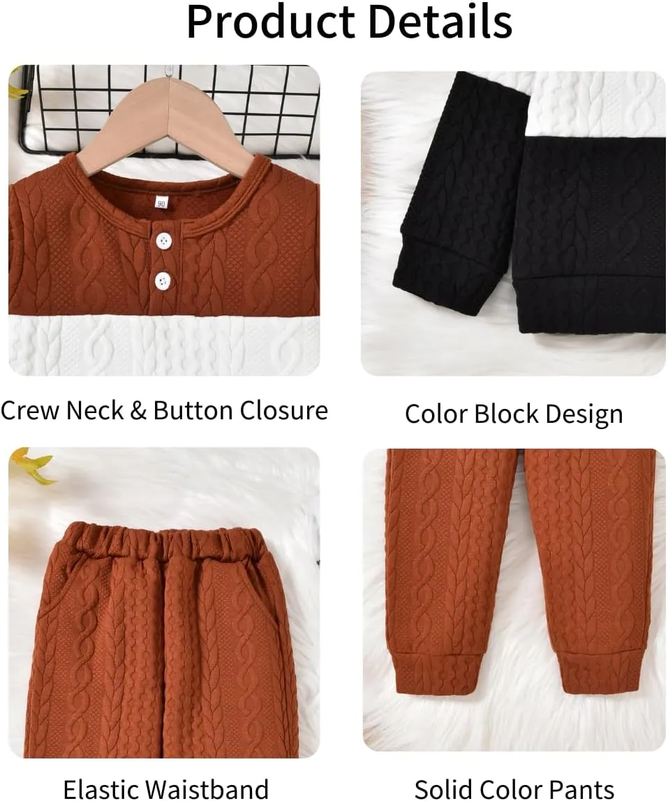 HIHA Toddler Boys Clothes Color Block Sweatsuit Long Sleeve Shirts Sweatpants Kids Fall Winter Outfit