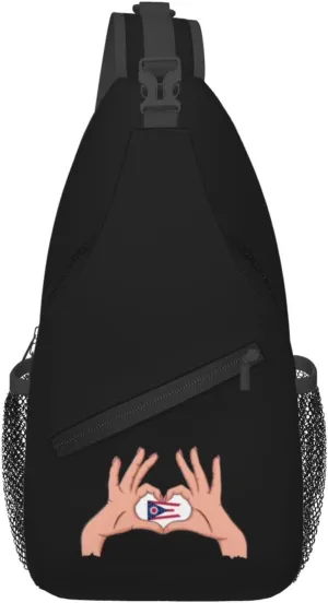 Holding A Heart Flag Of Ohio Crossbody Bags For Women Men Chest Backpack Gym Shoulder Bag Travel Outdoor Sports Casual Crossbody Bags
