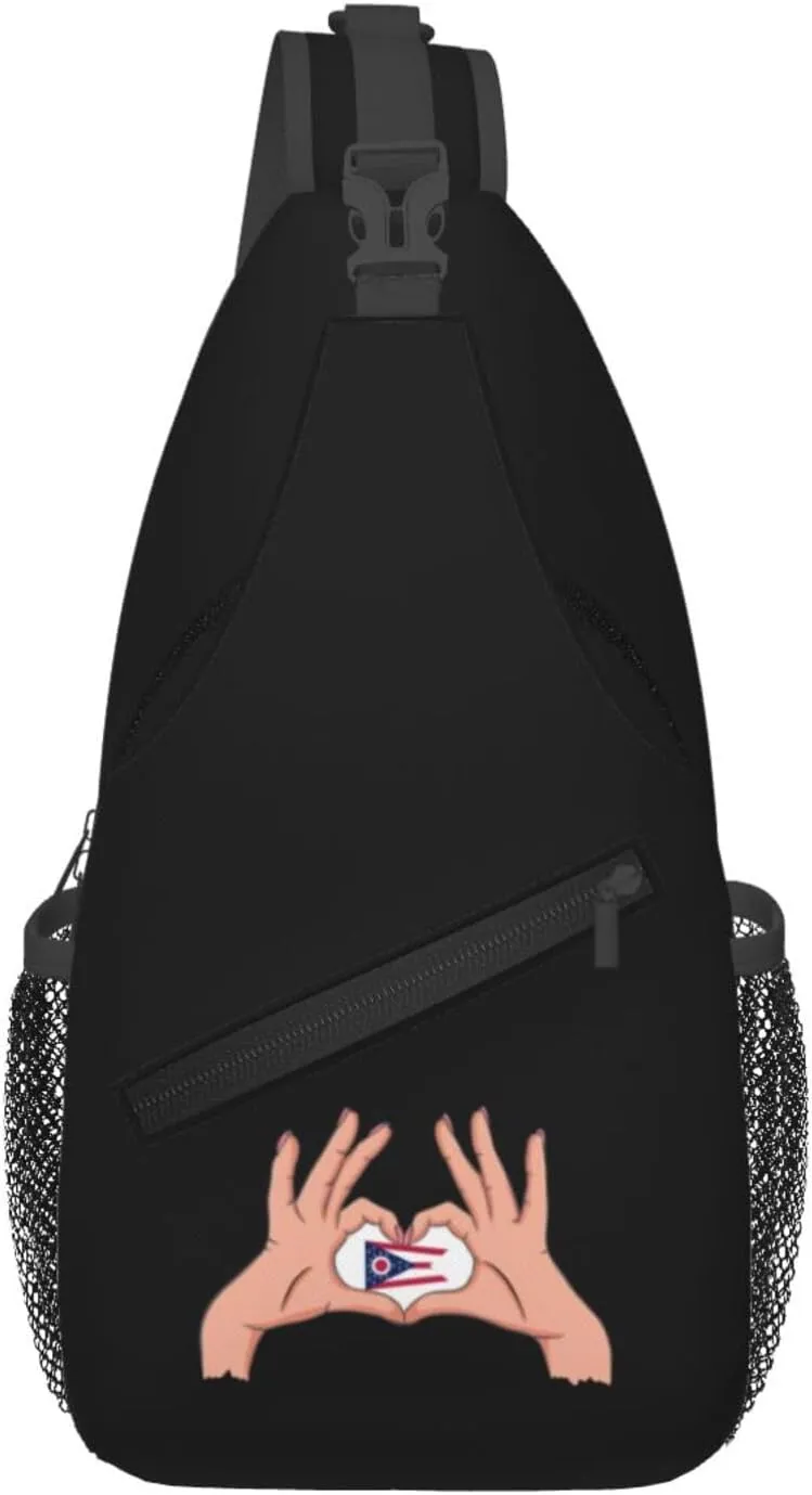 Holding A Heart Flag Of Ohio Crossbody Bags For Women Men Chest Backpack Gym Shoulder Bag Travel Outdoor Sports Casual Crossbody Bags