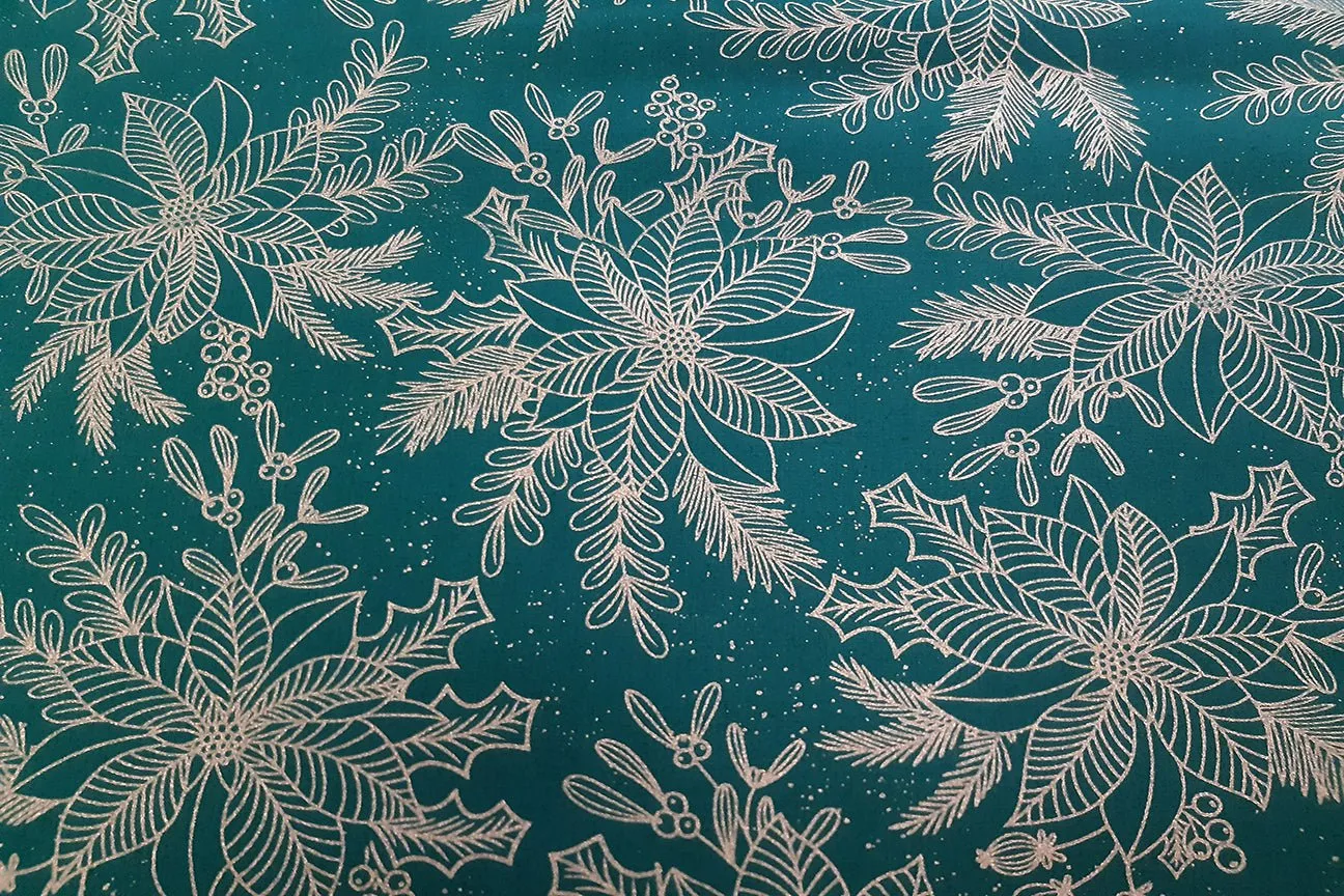Holiday Sparkle Sparkling Poinsettias Green Patchwork / Craft Fabric