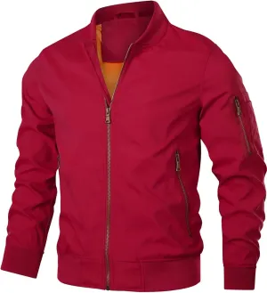 HOOD CREW Men’s Bomber Jacket Lightweight Casual Stylish Spring Fall Windbreaker Zip Up Outwear Coat with Pockets
