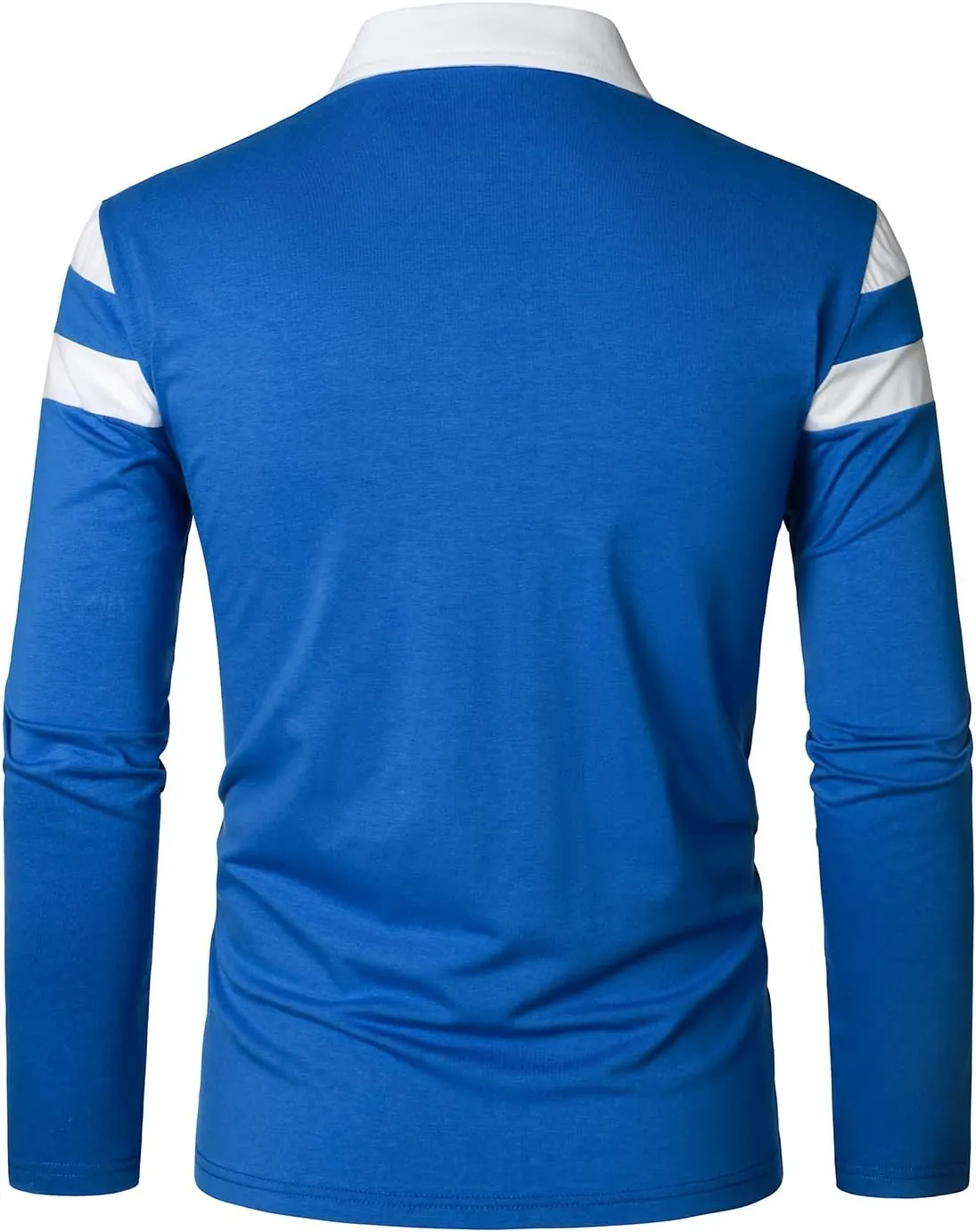 HOOD CREW Men’s Long Sleeve Polo Shirt Casual Slim Fit Shirts Contrast Color Patchwork T Shirts Cotton Tops