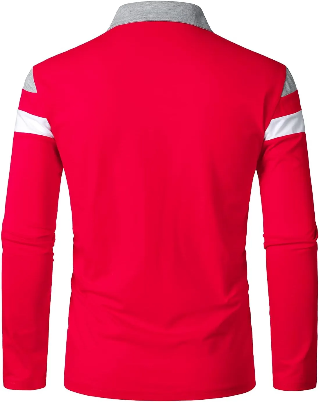 HOOD CREW Men’s Long Sleeve Polo Shirt Casual Slim Fit Shirts Contrast Color Patchwork T Shirts Cotton Tops