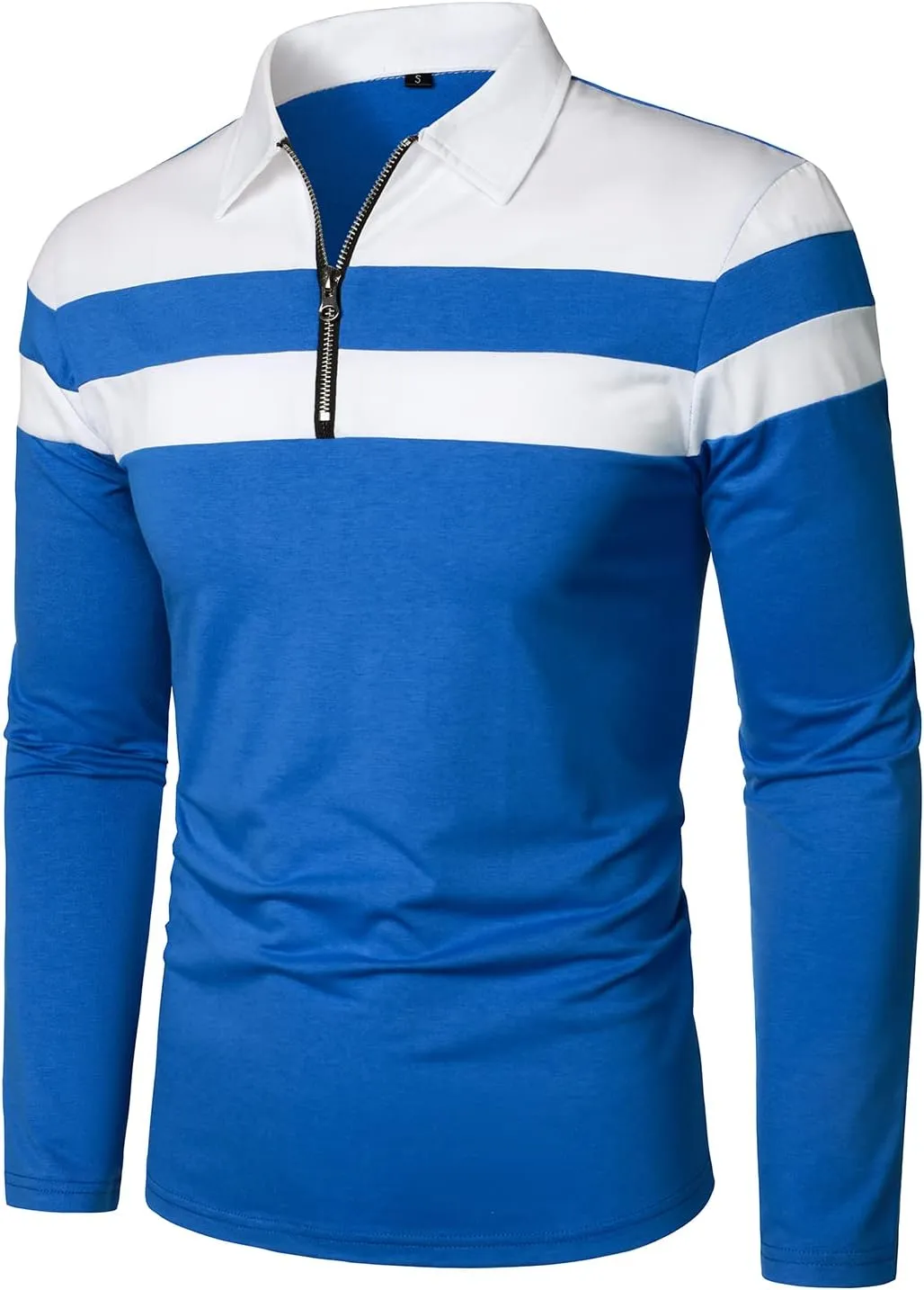 HOOD CREW Men’s Long Sleeve Polo Shirt Casual Slim Fit Shirts Contrast Color Patchwork T Shirts Cotton Tops