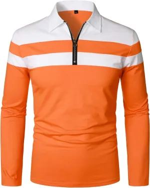 HOOD CREW Men’s Long Sleeve Polo Shirt Casual Slim Fit Shirts Contrast Color Patchwork T Shirts Cotton Tops