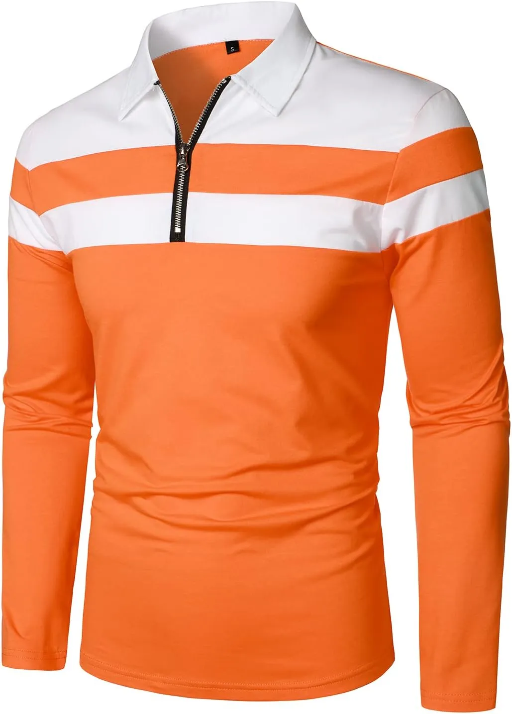 HOOD CREW Men’s Long Sleeve Polo Shirt Casual Slim Fit Shirts Contrast Color Patchwork T Shirts Cotton Tops