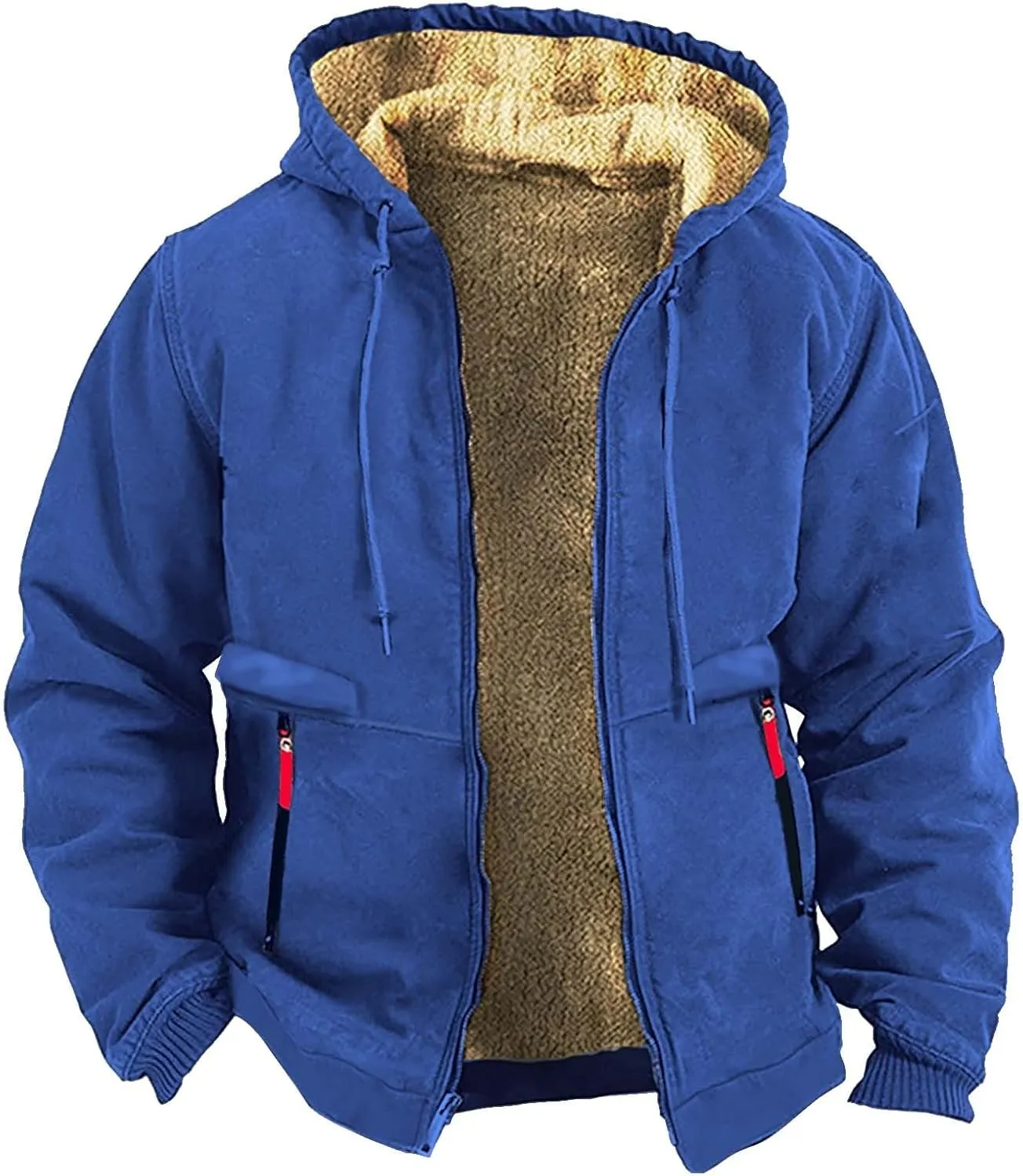 Hoodies for Men 2024 Trendy Outfits Zip Up Fleece Sherpa Lined Jacket Soft Comfy Hooded Sweatshirt with Zipper Pocket