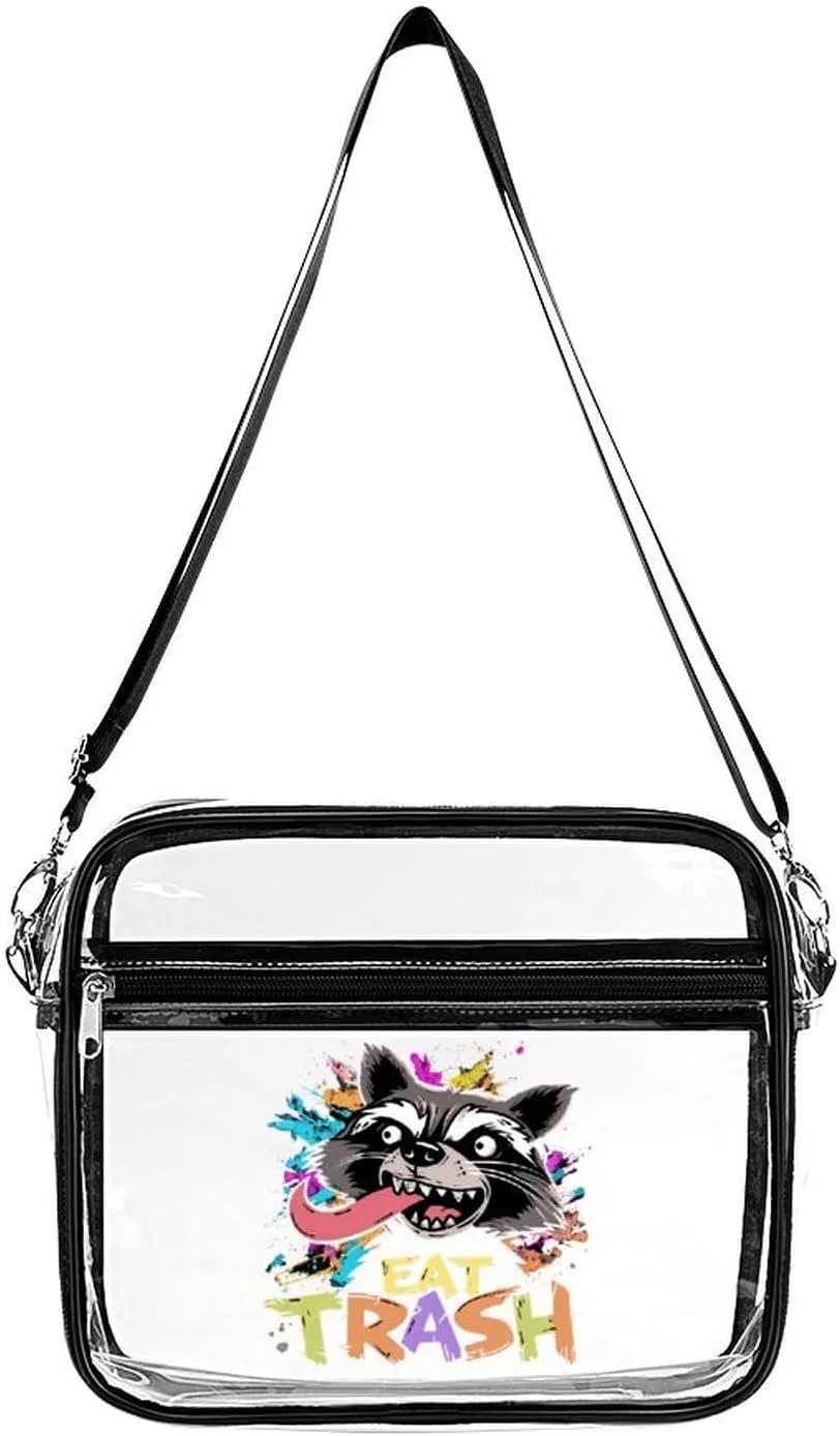 Hooligan Raccoon Eat Garbage Large Clear Stadium Bag Clear Mini Messenger Bags with 2 Compartments Crossbody Bag