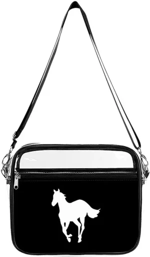 Horse-White Pony Clear Stadium Bag Clear Messenger Bag Shoulder Bag with 2 Compartments Clear Crossbody Bag