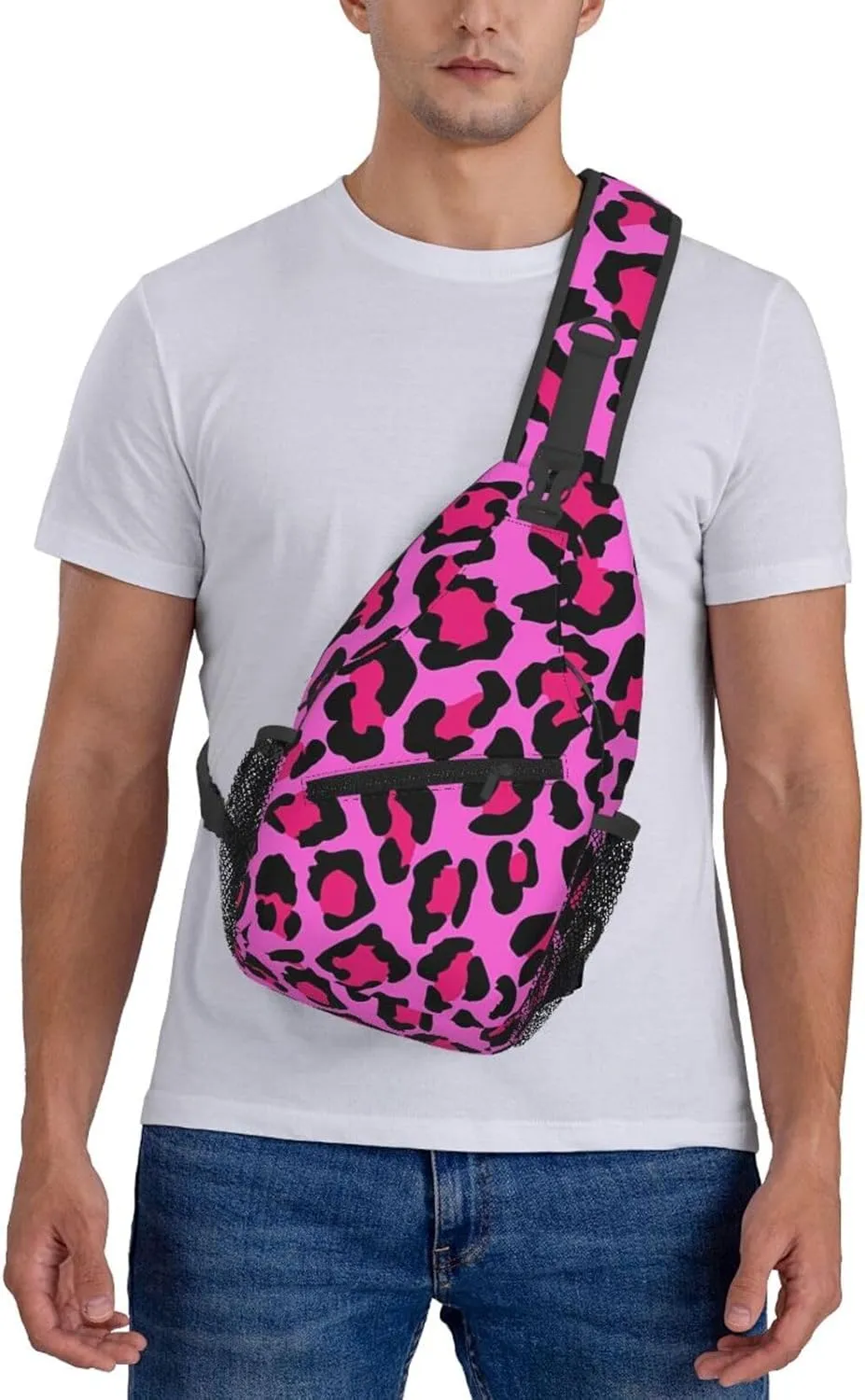 Hot Pink Leopard Sling Bag Adjustable Crossbody Bag Casual Chest Bags Travel Shoulder Backpack For Women Men