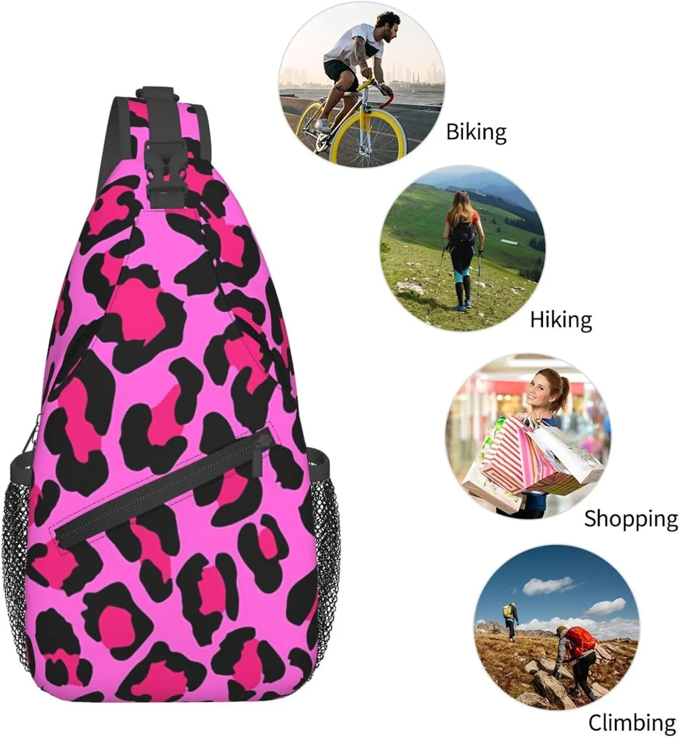 Hot Pink Leopard Sling Bag Adjustable Crossbody Bag Casual Chest Bags Travel Shoulder Backpack For Women Men