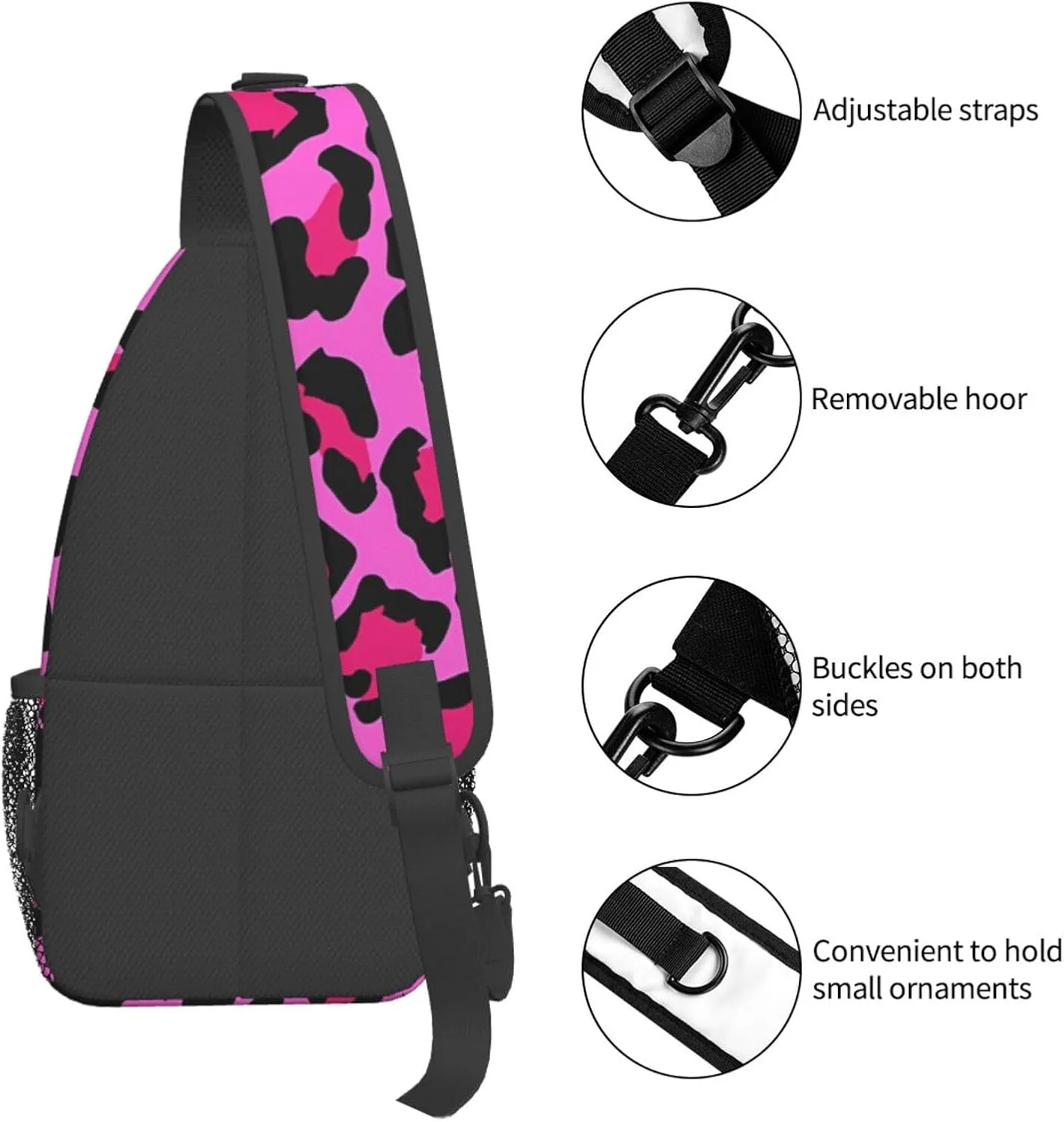 Hot Pink Leopard Sling Bag Adjustable Crossbody Bag Casual Chest Bags Travel Shoulder Backpack For Women Men