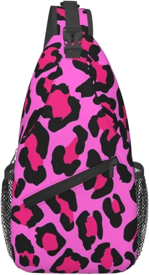 Hot Pink Leopard Sling Bag Adjustable Crossbody Bag Casual Chest Bags Travel Shoulder Backpack For Women Men