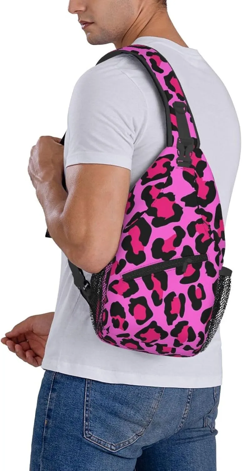Hot Pink Leopard Sling Bag Adjustable Crossbody Bag Casual Chest Bags Travel Shoulder Backpack For Women Men