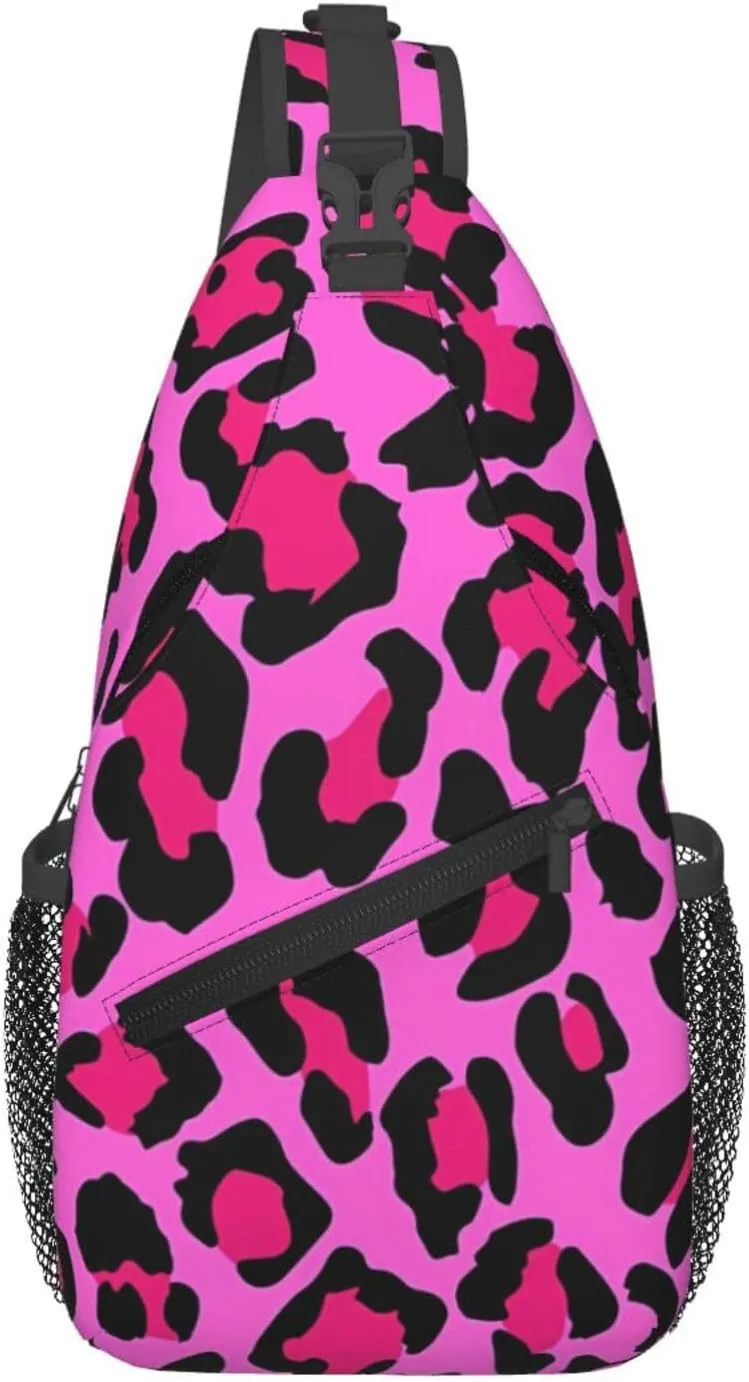 Hot Pink Leopard Sling Bag Adjustable Crossbody Bag Casual Chest Bags Travel Shoulder Backpack For Women Men