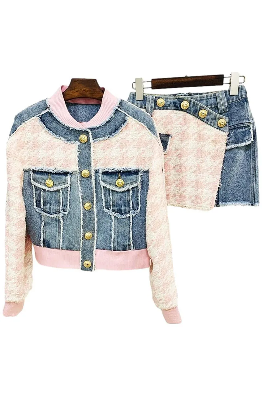Houndstooth Denim Jacket