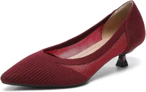 HROYL Women's Knit Pumps Kitten Heels Pointed Toe Slip On Comfortable Casual Formal Dress Shoes