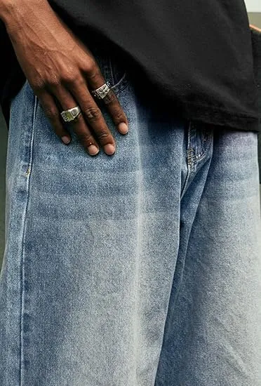 HUNGSON Mens Baggy Jeans for Men Women Y2k Skater Vintage Plain Pants Casual Wide Leg Jeans Loose Fit Denim Jeans