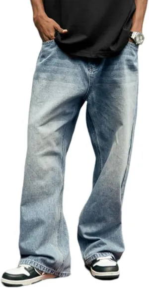 HUNGSON Mens Baggy Jeans for Men Women Y2k Skater Vintage Plain Pants Casual Wide Leg Jeans Loose Fit Denim Jeans