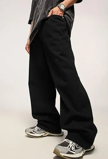 HUNGSON Mens Baggy Jeans for Men Women Y2k Skater Vintage Plain Pants Casual Wide Leg Jeans Loose Fit Denim Jeans