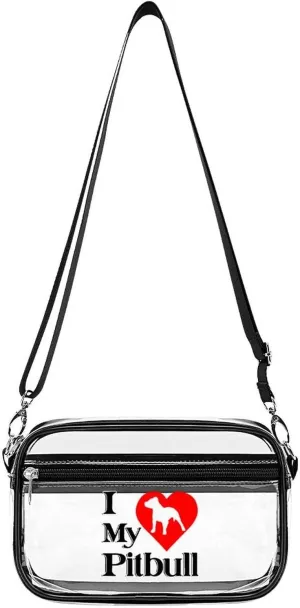 I Heart My Pit Bull Dog Clear Stadium Crossbody Bag Small Shoulder Purse Adjustable Strap Handbag for Women Men