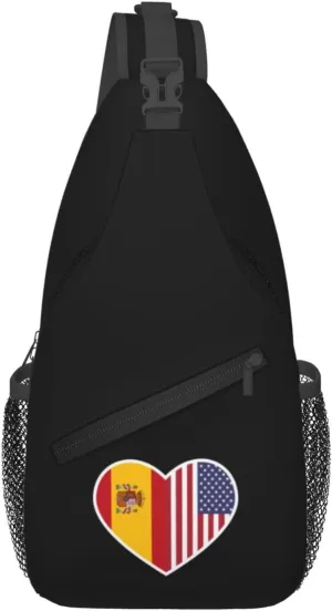 I Love America And Spain Crossbody Bags For Women Men Chest Backpack Gym Shoulder Bag Travel Outdoor Sports Casual Crossbody Bags