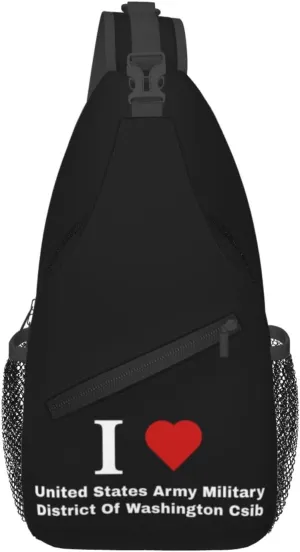 I love United States Army Military District Of Washington Csib Crossbody Bags For Women Men Chest Backpack Gym Shoulder Bag Travel Outdoor Sports Casual Crossbody Bags