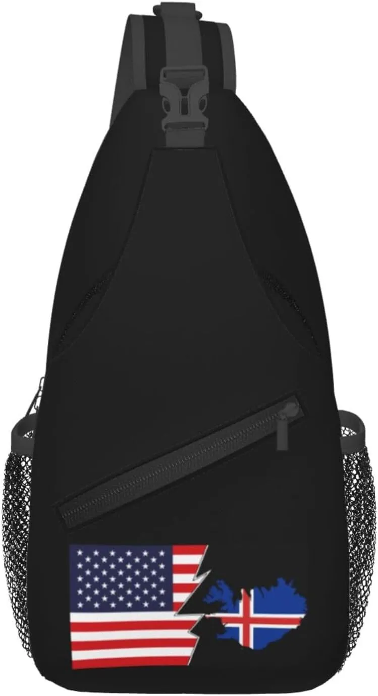 Iceland Terrain Map And America Crossbody Bags For Women Men Chest Backpack Gym Shoulder Bag Travel Outdoor Sports Casual Crossbody Bags