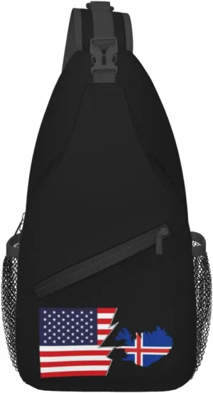 Iceland Terrain Map And America Crossbody Bags For Women Men Chest Backpack Gym Shoulder Bag Travel Outdoor Sports Casual Crossbody Bags
