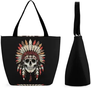 Indian Skeleton Chief Women's Tote Bag Casual Shopping Bags Fashion Handbags Gifts for Travel Work Holiday