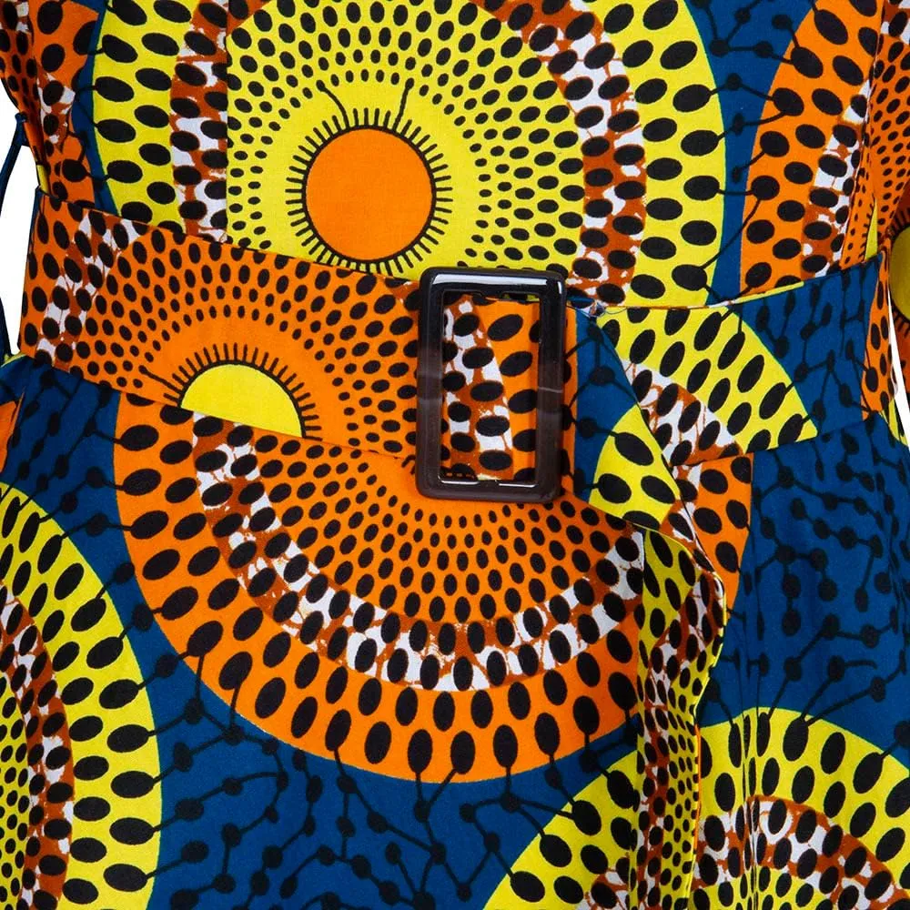 iooiooi African Dresses for Women Long Sleeve Patchwork Office Dresses Cotton Lady Print Party Clothing