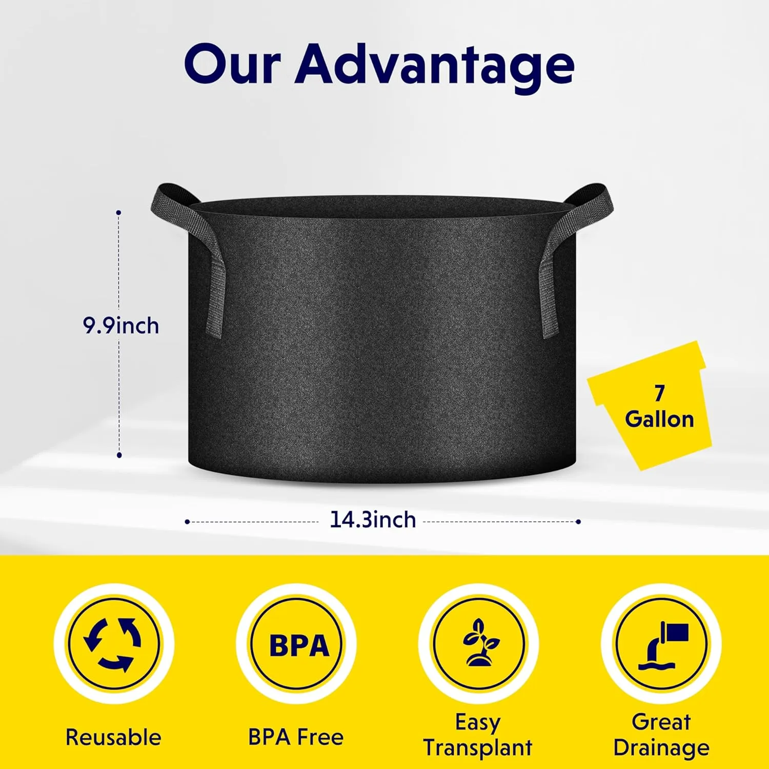 iPower 15-Pack 7 Gallon Thickened Grow Bags Nonwoven Fabric Pots Aeration Container with Strap Handles for Garden and Planting, Black