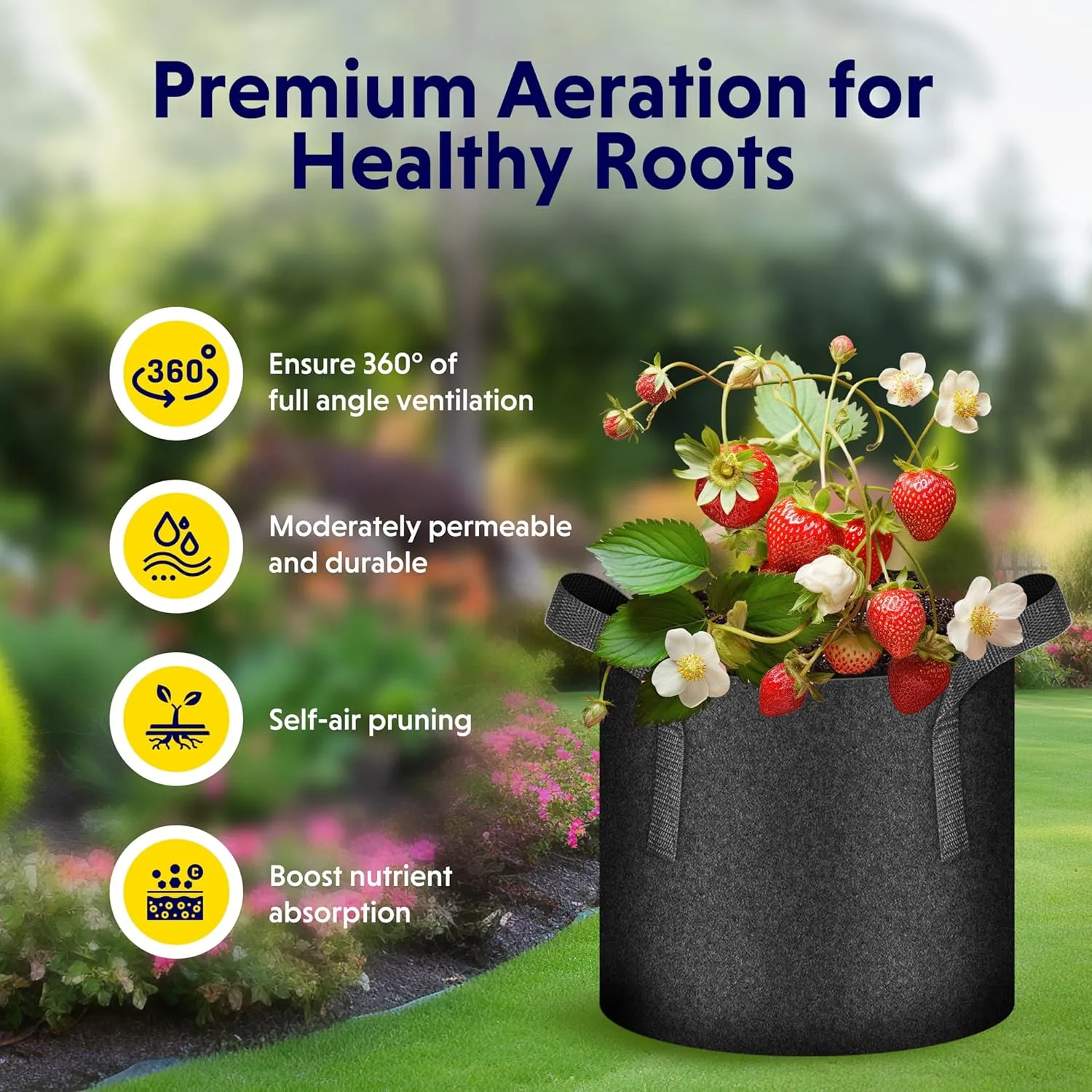 iPower 15-Pack 7 Gallon Thickened Grow Bags Nonwoven Fabric Pots Aeration Container with Strap Handles for Garden and Planting, Black