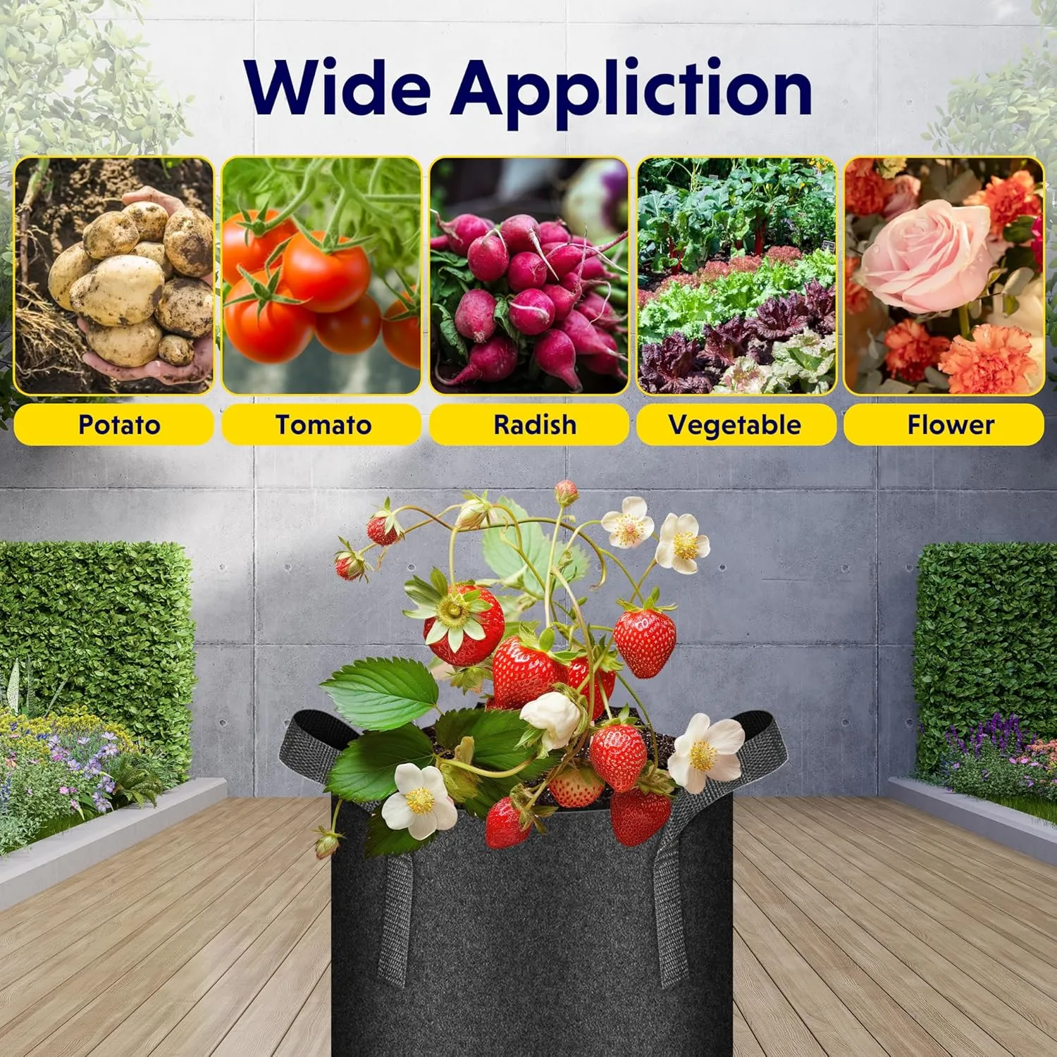 iPower 15-Pack 7 Gallon Thickened Grow Bags Nonwoven Fabric Pots Aeration Container with Strap Handles for Garden and Planting, Black