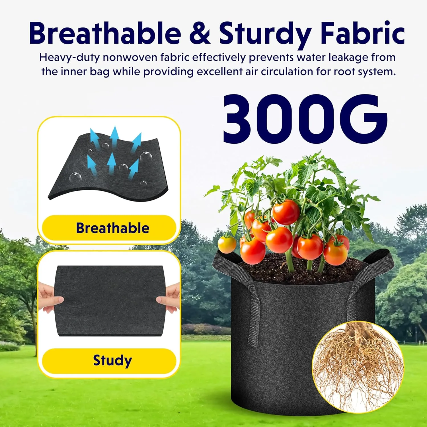 iPower 15-Pack 7 Gallon Thickened Grow Bags Nonwoven Fabric Pots Aeration Container with Strap Handles for Garden and Planting, Black