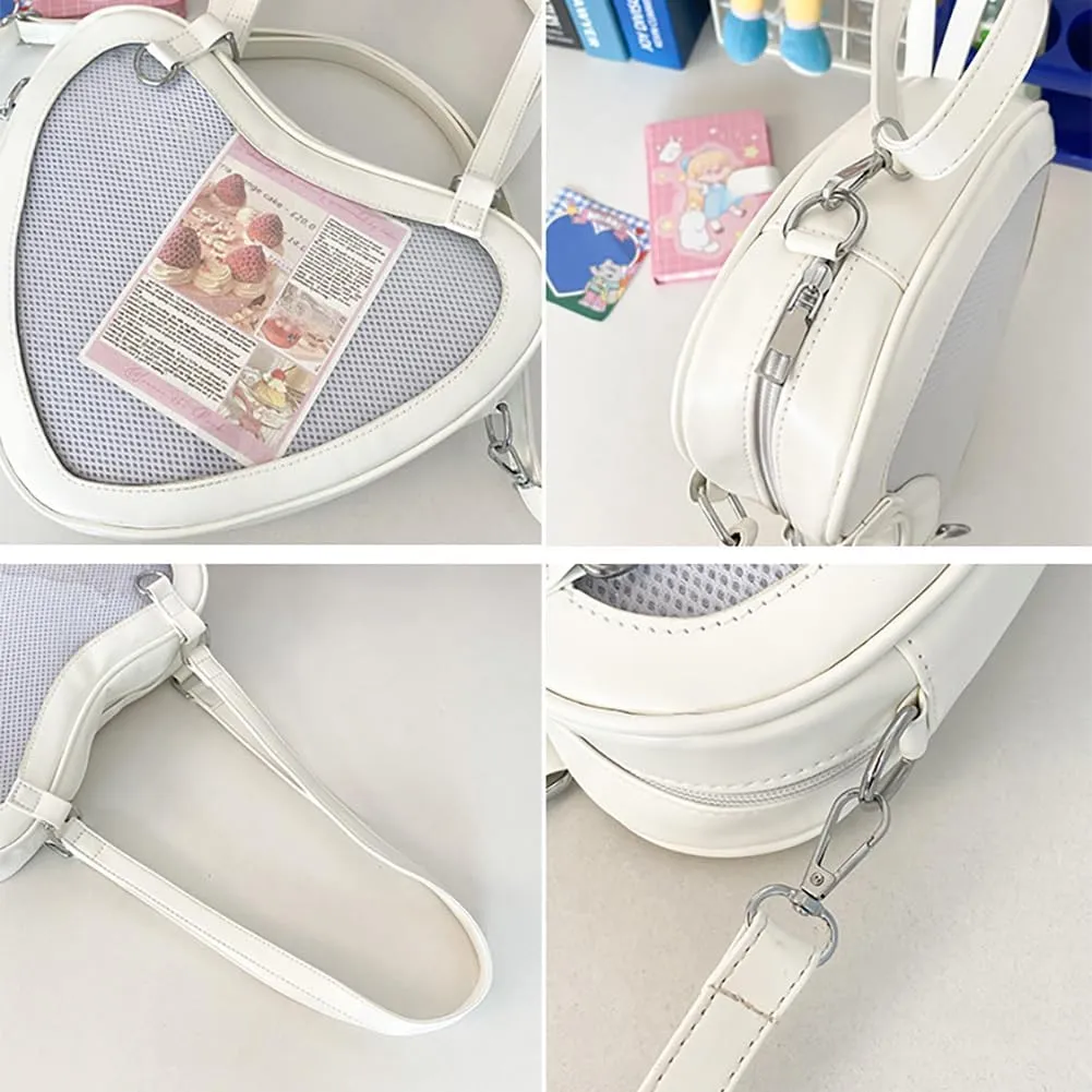 Ita Bag Heart Shaped Purse, Japanese JK Uniform Shoulder Bag, Leather Lolita Crossbody Handbag for Anime Pins Display