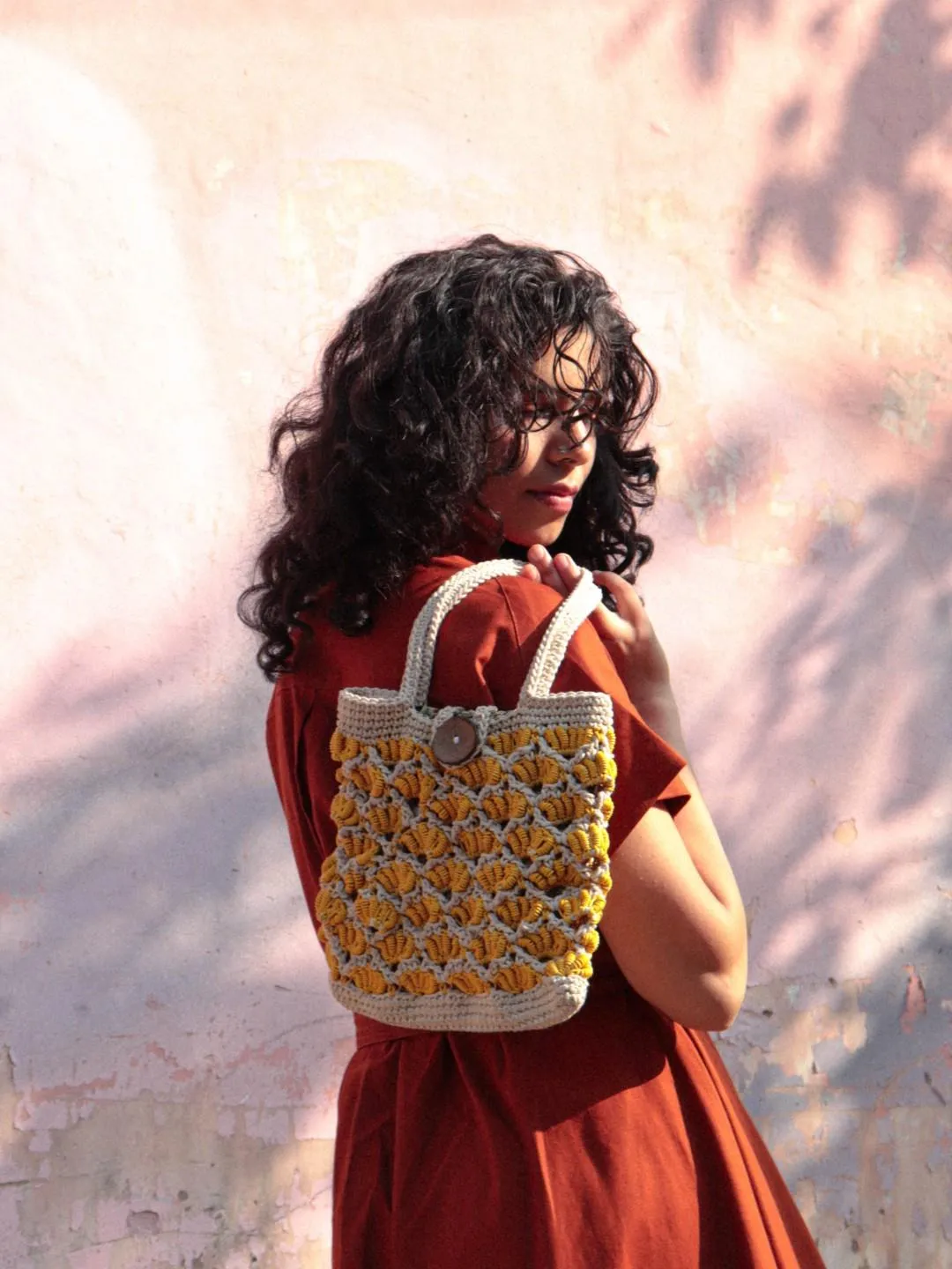 Itihasikala Yellow Crocheted Bag