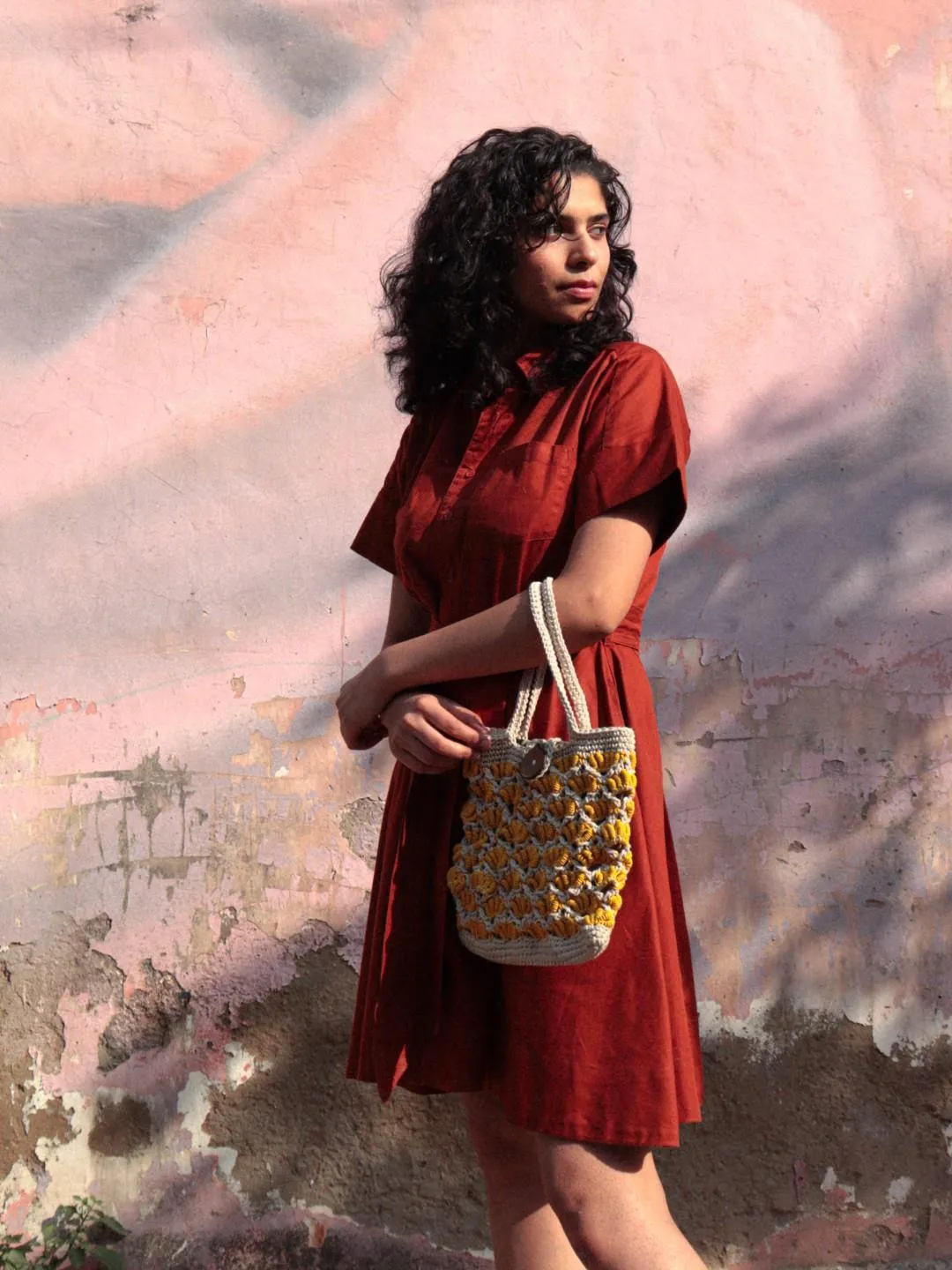 Itihasikala Yellow Crocheted Bag