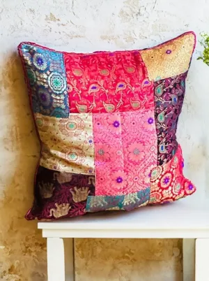 Jaipur Cushion Cover Recycled Indian Sari's and Brocade Patchwork Design
