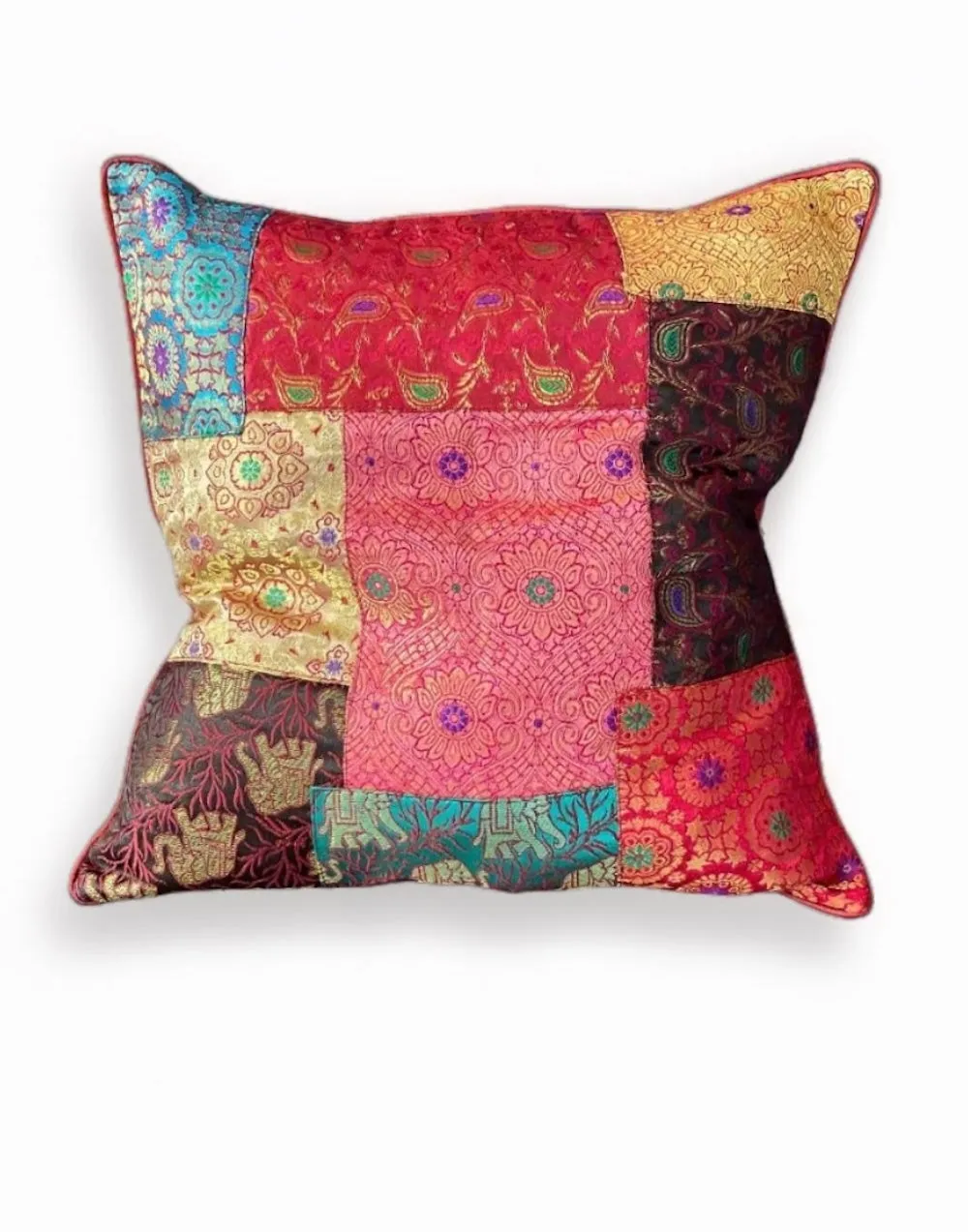 Jaipur Cushion Cover Recycled Indian Sari's and Brocade Patchwork Design