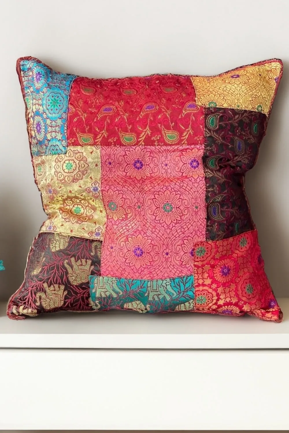 Jaipur Cushion Cover Recycled Indian Sari's and Brocade Patchwork Design