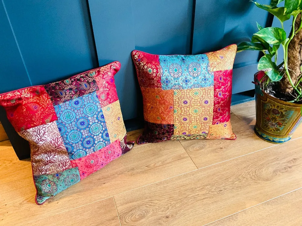 Jaipur Cushion Cover Recycled Indian Sari's and Brocade Patchwork Design