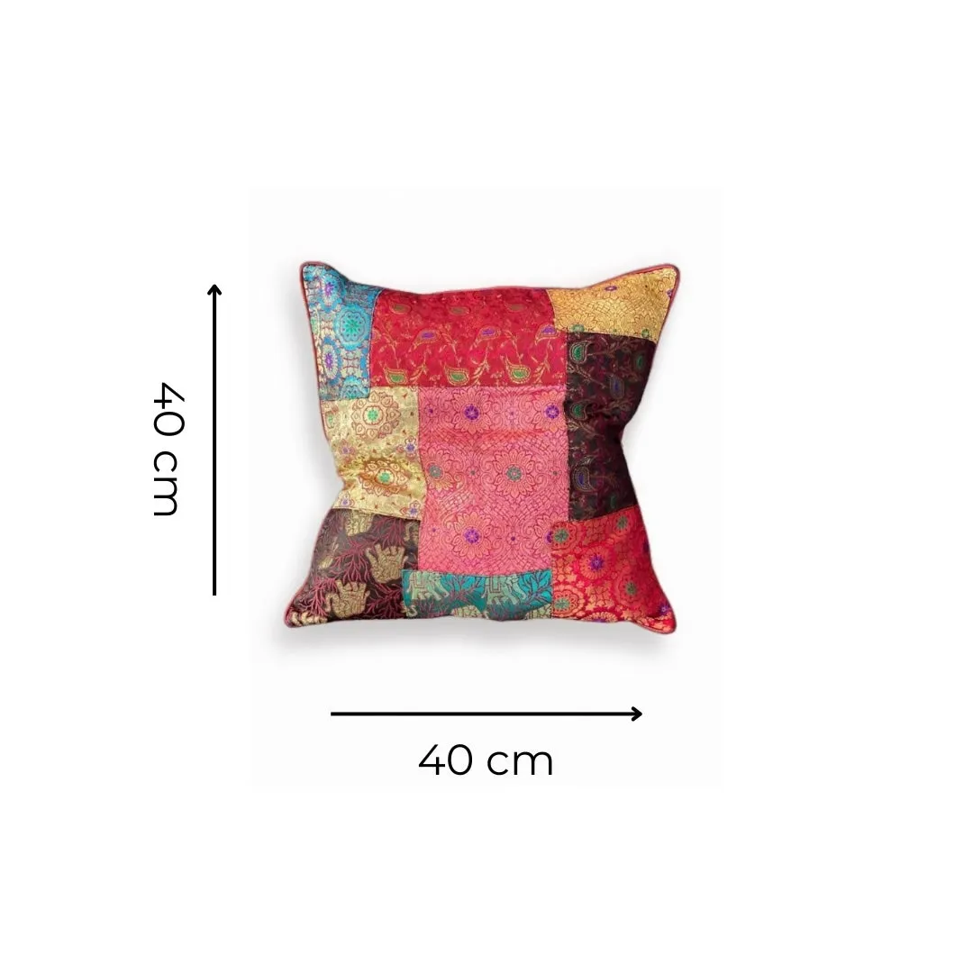 Jaipur Cushion Cover Recycled Indian Sari's and Brocade Patchwork Design